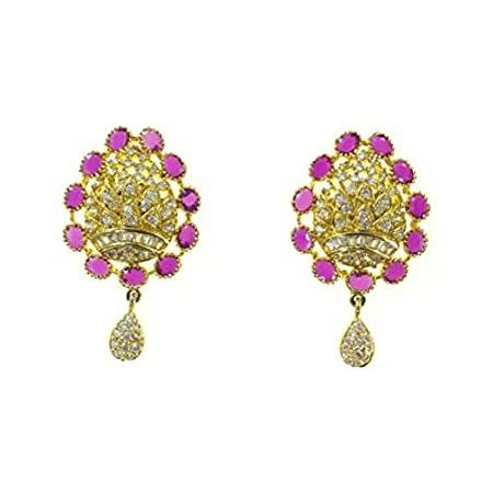 Ruby and Zircon Gemstone Gold Plated 925 Sterling Silver Unique Designer Mo