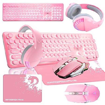 【2021春夏新色】 Gaming Wireless Pink Keyboard Bun Backlight pad Mouse and Headset Mouse and マウス、トラックボール