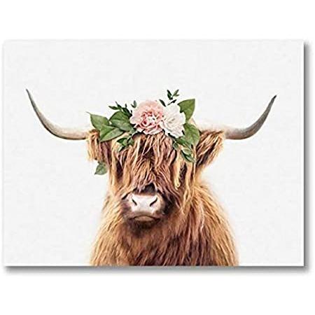 柔らかな質感の Farmhouse Bathroom - Art Wall Large Canvas Cow Fashion Gr Animal Cute Decor レリーフ、アート