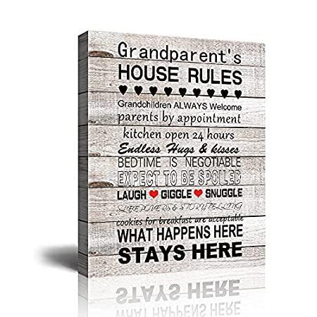 有名な高級ブランド Grandparent S おもしろ引用キャンバス壁アート 面白いホームデコ 面白いホームデコ 面白いホーム引用句 おじいちゃ Rules House レリーフ アート Delamano Edu Uy