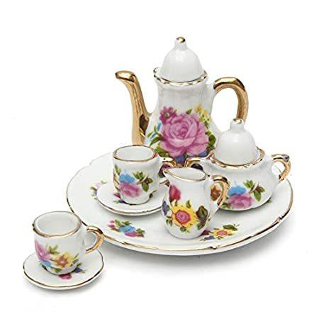 お手頃価格 8pcs Miniature Dollhouse Ceramic Tea Cup Set Decoration 1:12 Doll House Orn オブジェ、置き物