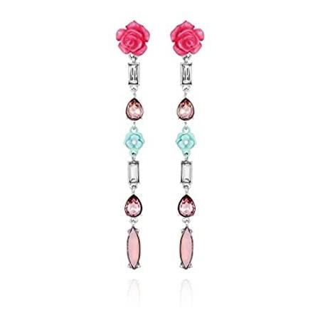 GUESS Very Spring Linear Earrings with Pastel Colors, Flowers and Glass Sto