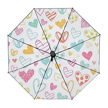 【激安アウトレット!】 Folding Umbrella Automatic Colorful Heart Love Compact Lightweight Windproo ゴルフ用傘