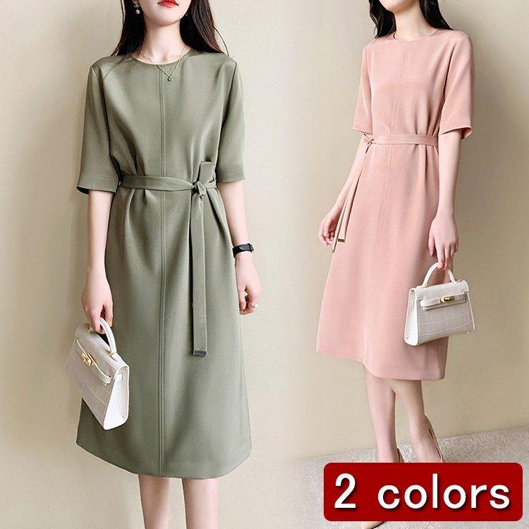 ワンピース レディース 30代 40代 50代 Aライン お出かけ オシャレ ドレス プリーツ 半袖 可愛い 夏 大人 春 無地 結婚式 激安 40代