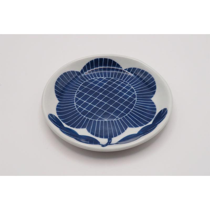 愛媛県指定無形文化財　伝統工芸品　砥部焼 元晴窯 掻落とし 花の豆皿 大 (青） | 