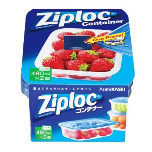 (まとめ買い)旭化成 ジップロック コンテナー 長方形 480ml 2個入  ×024点セット(4901670112894) (送料無料)