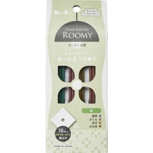 (まとめ買い×100個セット)日本香堂 ROOMY C\u0026R 和 16本入 ( お香4種×各4本 ) 香立付 (送料無料)
