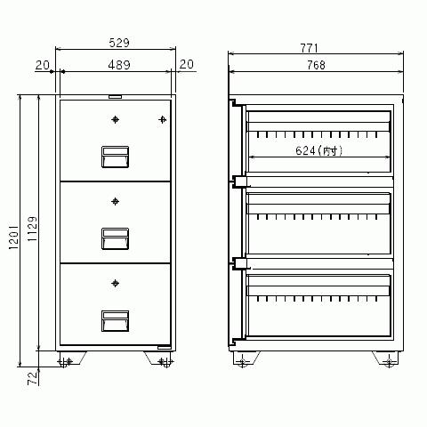 金庫診断士のいる専門店- B4-3KJ 耐火キャビネット 鍵式 B4サイズ 3段「日本製」キャビネット金庫_1