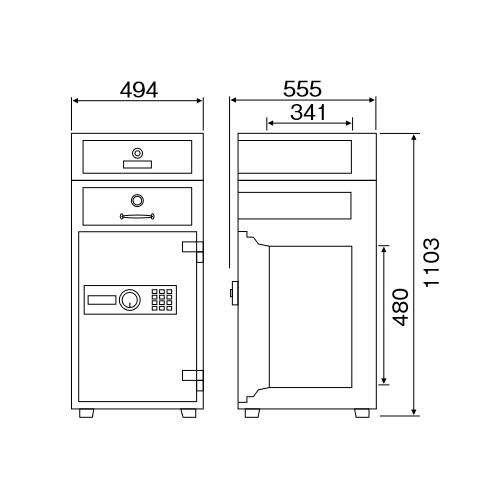 金庫診断士のいる専門店- SP94-3 釣銭引出し付き 投入式耐火金庫 指紋認証式「価格重視」店舗用 投入金庫