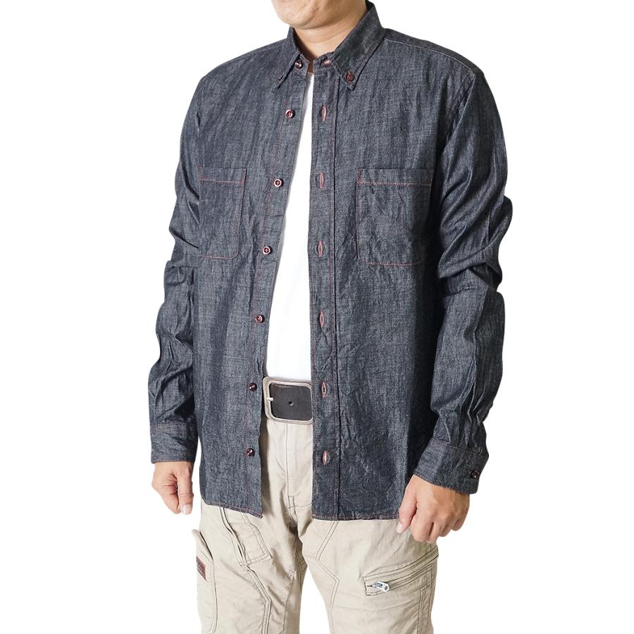 メンズ シャツ 長袖 宇迦 児島デニム ダンガリーシャツ長袖 6オンス