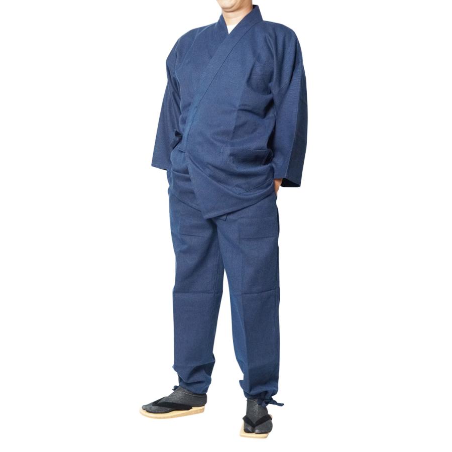 【ひめか】作務衣 メンズ 日本製 小柄 刺し子織作務衣1055 部屋着上下セッ ト普段着 作業着 ルームウエア さむえ サムエ 還暦 父の日 贈答　濃紺Ｌ