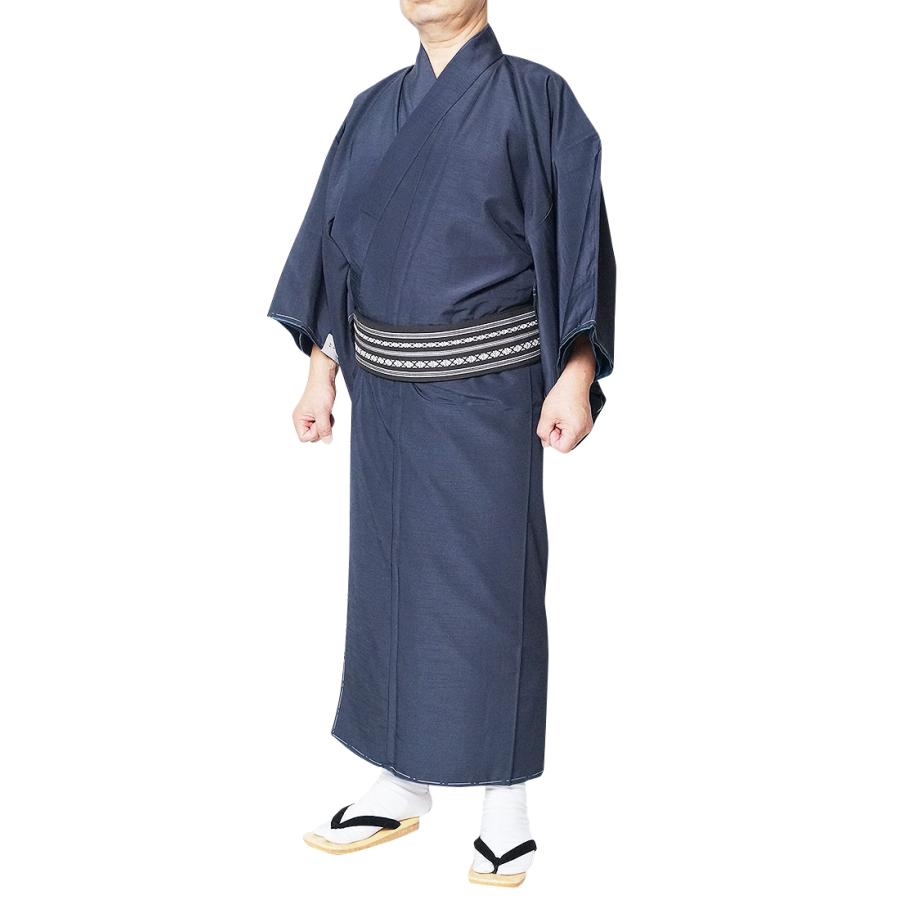 ひめか】着物 男物 メンズ 洗える紬風 着物 単品 袷 紺M : ac1-140-11 