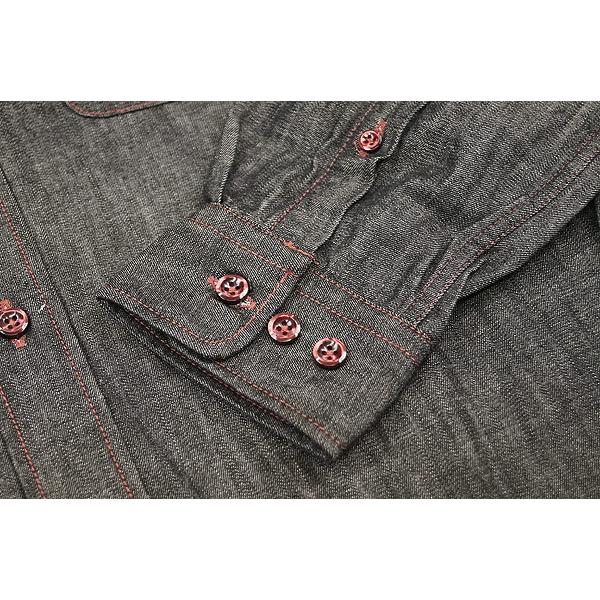 メンズ シャツ 長袖 宇迦 児島デニム ダンガリーシャツスタンドカラー