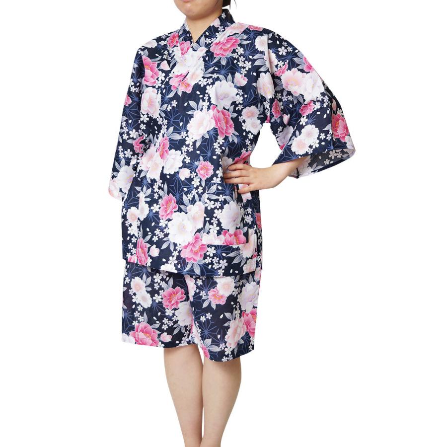 ひめか 甚平 レディース 女性 1007ｃ 紺八重桜 ｌｌ Ac2 35 作務衣と甚平和専門店 ひめか 通販 Yahoo ショッピング