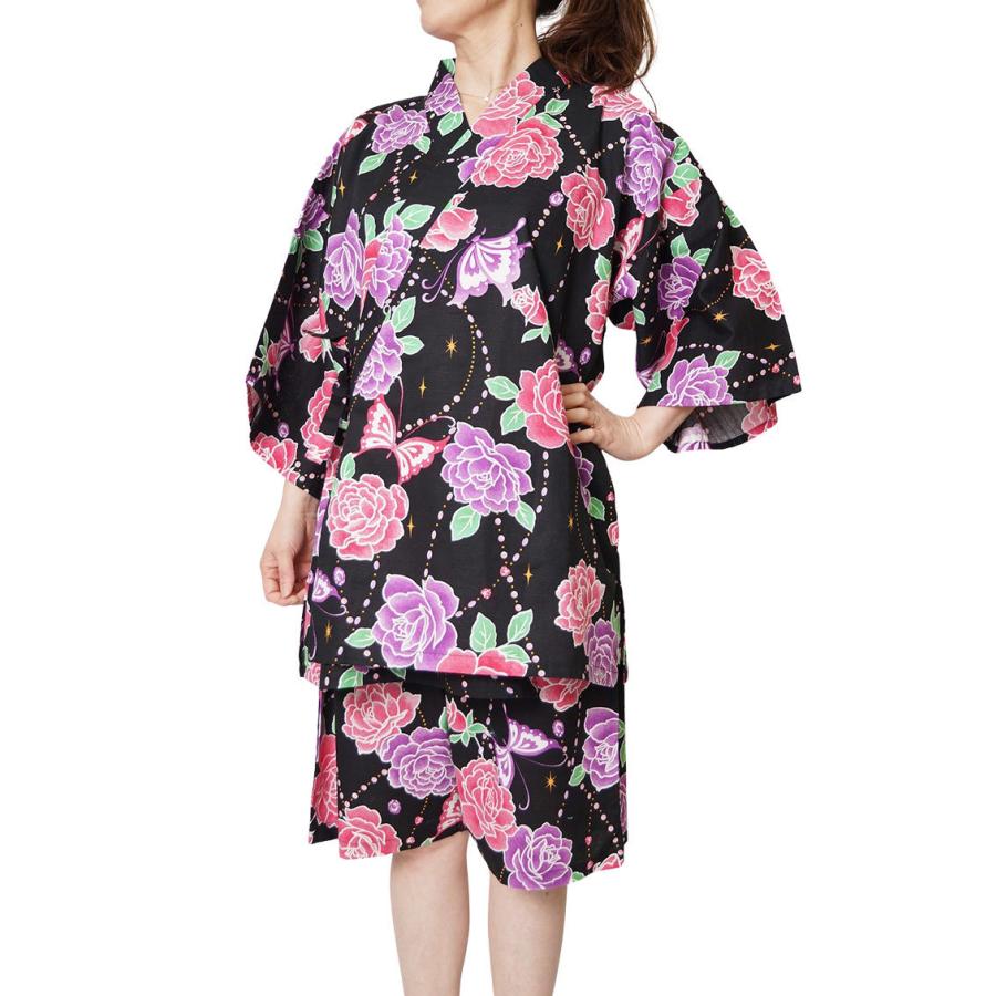 ひめか 甚平 レディース 女性 黒バラ蝶 G 3ｌ Ac2 64 作務衣と甚平和専門店 ひめか 通販 Yahoo ショッピング