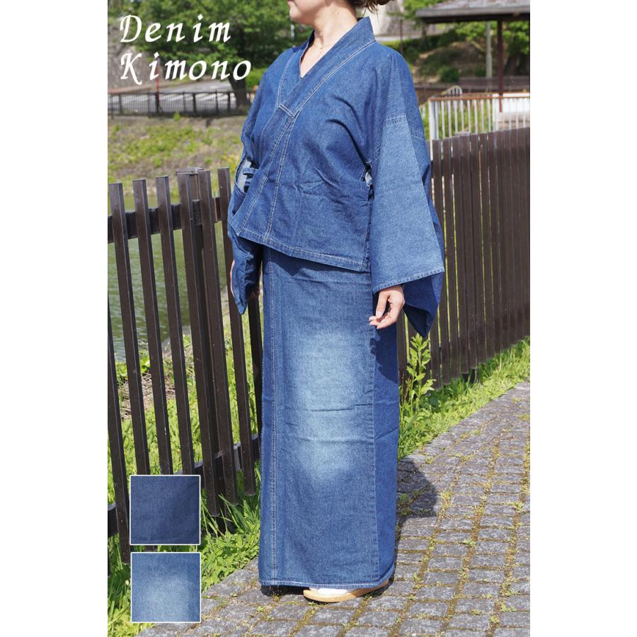 ひめか 二部式着物 デニム 着方簡単お仕立て上がり S/M/L : 作務衣と