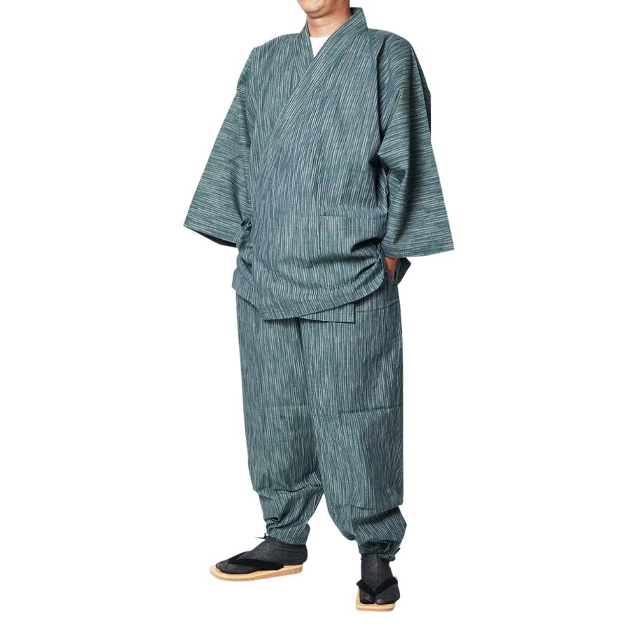 ひめか 作務衣 メンズ 日本製 久留米絣織 作務衣 さむえ 縞柄3771 S~3L