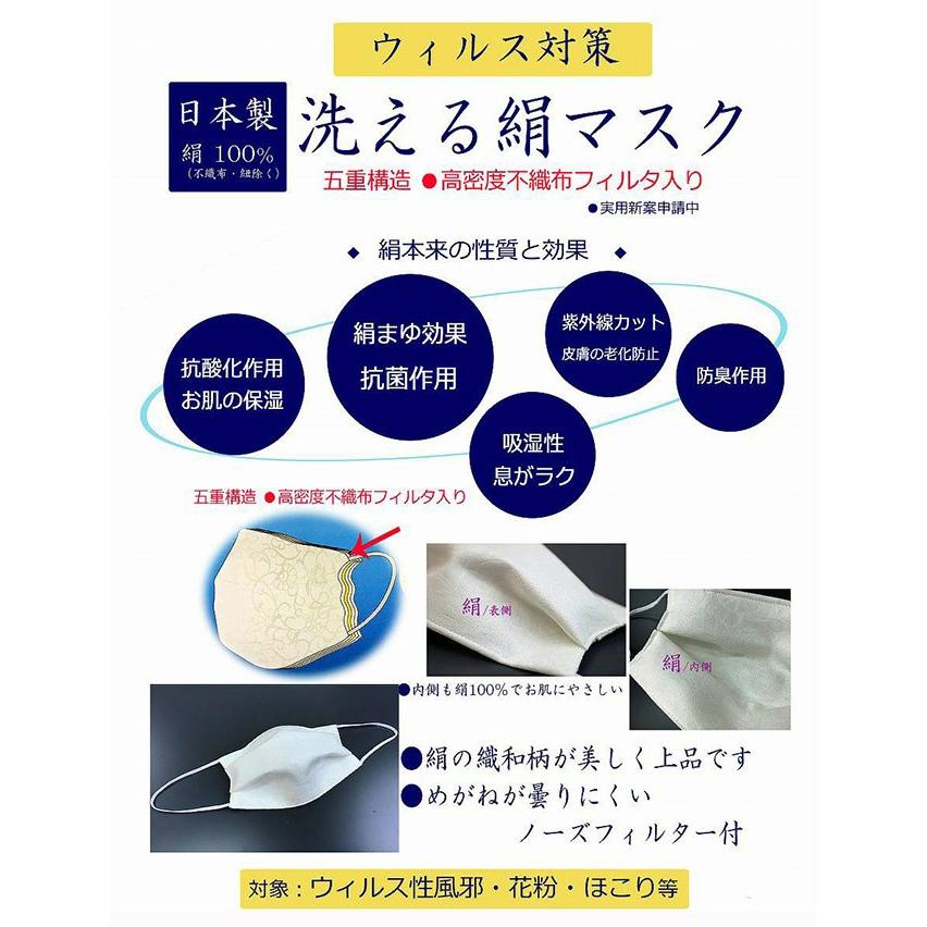 洗える絹マスク 5重構造７枚セット　 日本製高級シルク１００パーセントマスク マスク 洗える絹マスク 絹100％ 洗える絹マスク シルク 五重構造 : 作