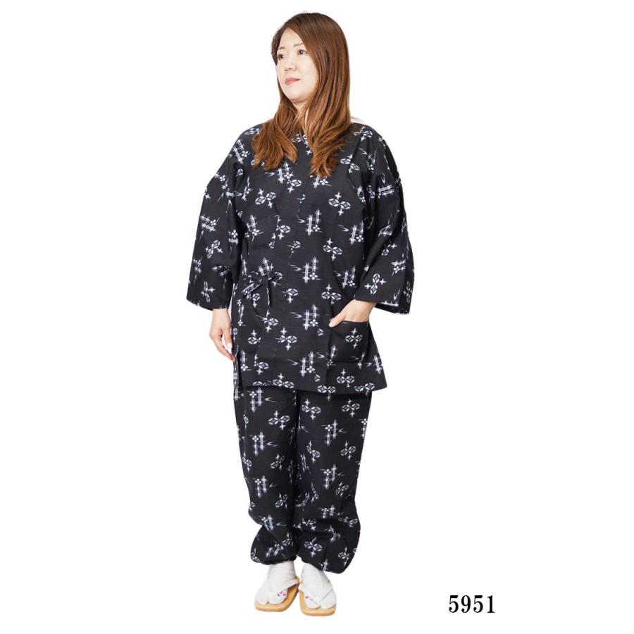 作務衣 日本製 レディース 絣もんぺルック 女性 さむえ M/L 婦人 サムエ 作業着 普段着 仕事着 作業着 ユニフォーム 制服 プレゼント 上下セットの画像