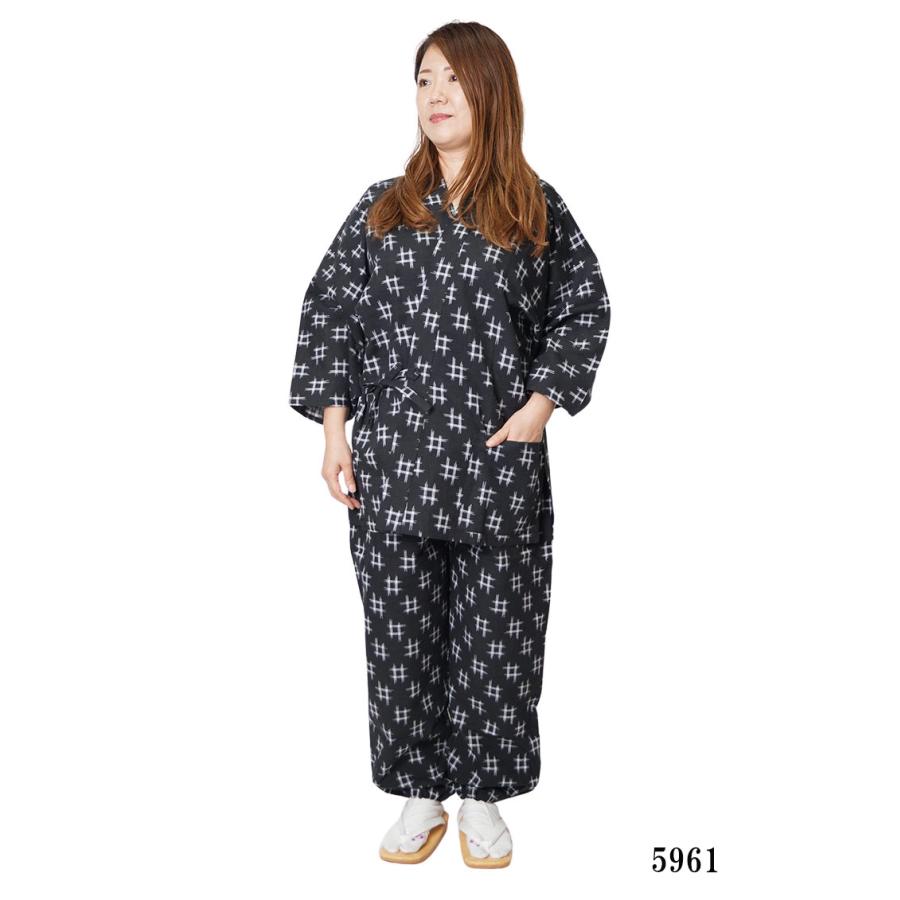 作務衣 日本製 レディース 絣もんぺルック 女性 さむえ M/L 婦人 サムエ 作業着 普段着 仕事着 作業着 ユニフォーム 制服 プレゼント 上下セットの画像