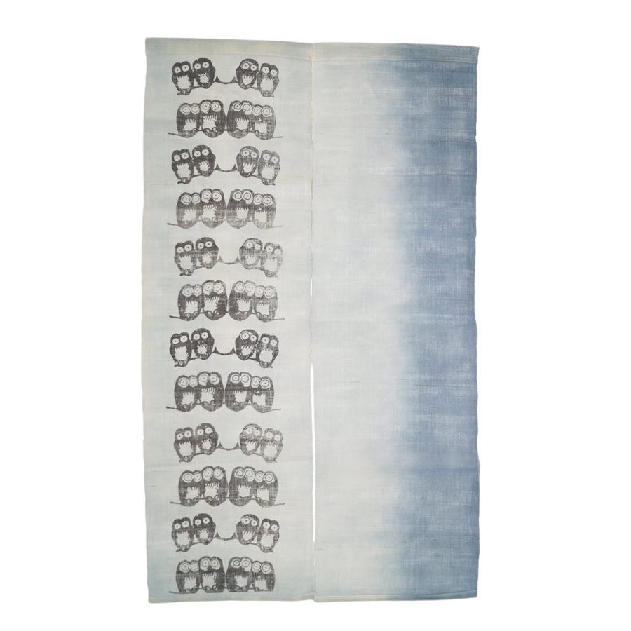 暖簾-のれん 麻100％ ふくろう紺ぼかし n-66 : 作務衣と甚平和専門店