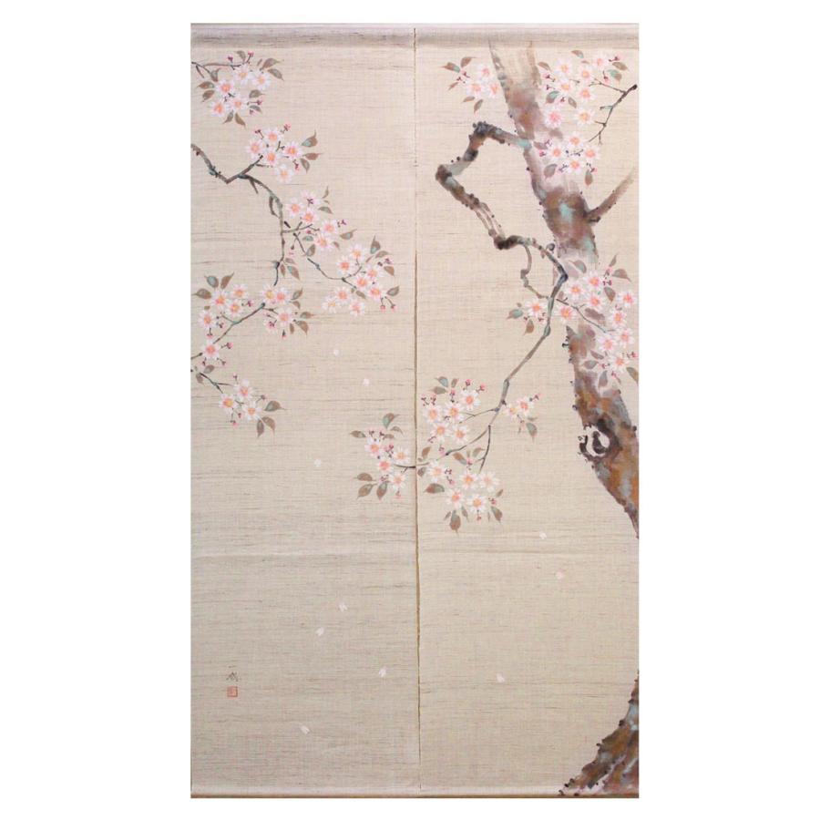 暖簾 のれん 麻100％ 手描きのれん 江戸琳派 桜図 UN-A-507 88×150cm