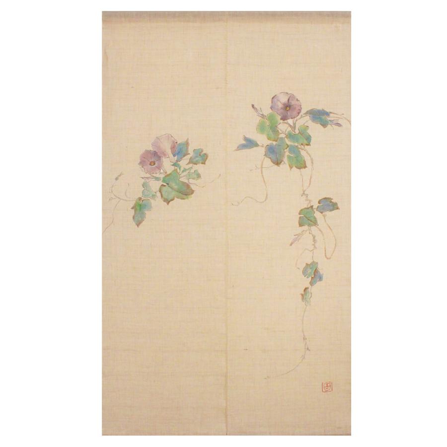 ●新品・麻混手描き六瓢福雀のれん 2枚セット丈150cm丈170㎝● 麻混のれん カトラリー 85×150 アイボリー | カーテン・カーテン