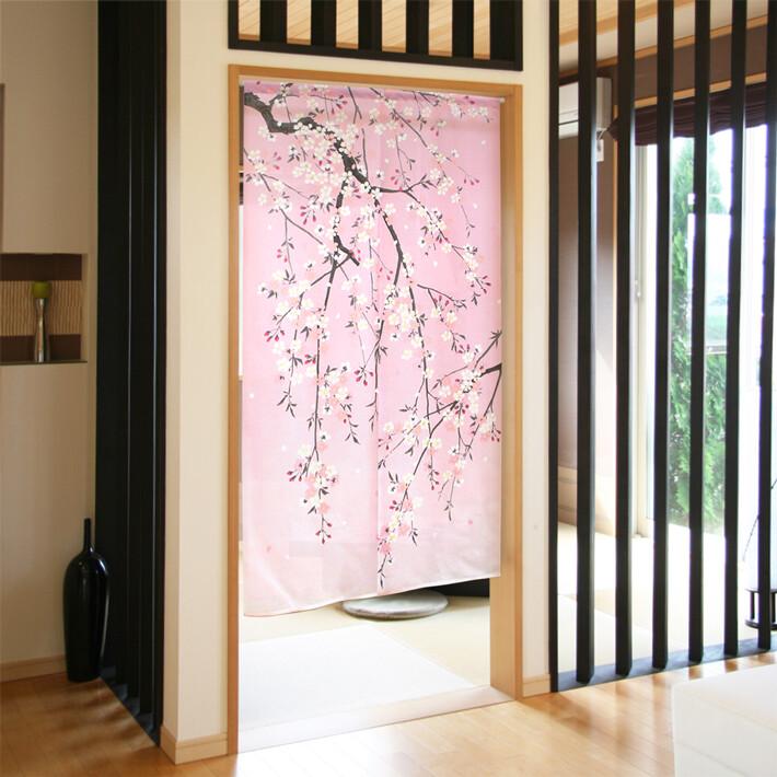 暖簾 のれん 85X150cm「しだれ桜」2045 日本製 間仕切り カーテン