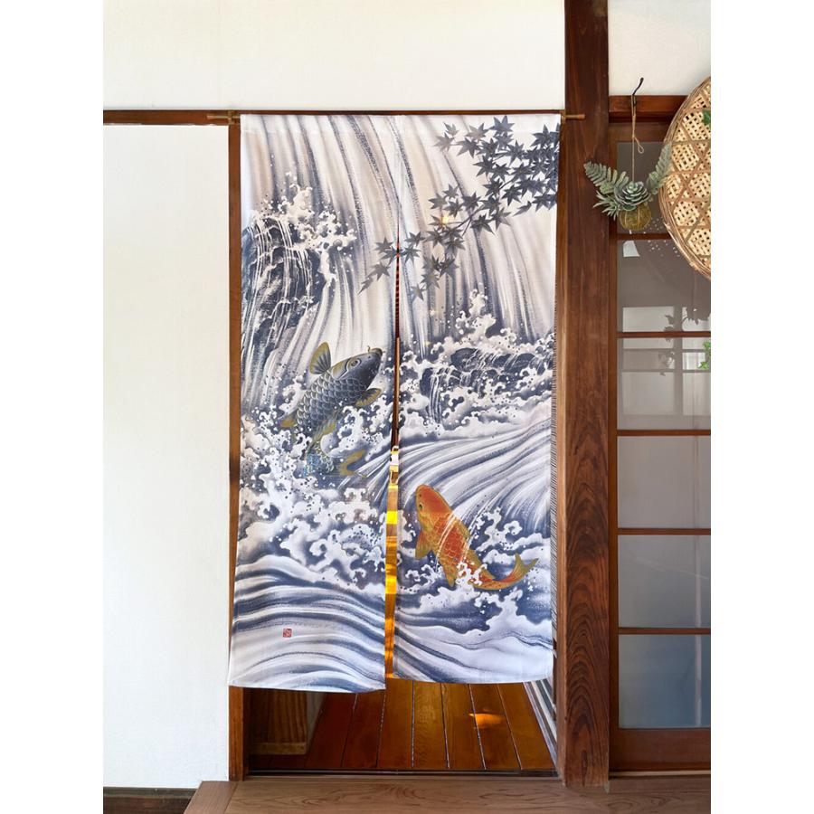 暖簾 のれん 85X150cm 本縫いのれん「N 鯉の滝登り」99831 間仕切り