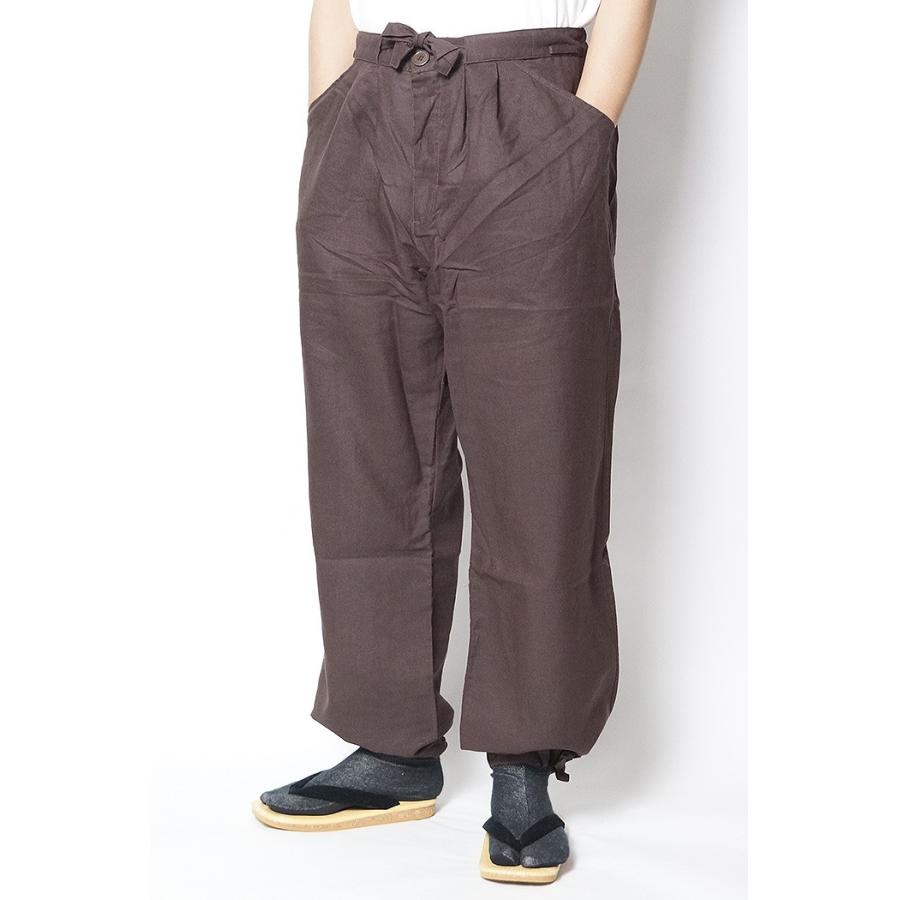 作務衣 パンツ 涼雅 綿45％麻55％　茶  S/M/L/LL 作務衣パンツ 綿麻先染めパンツ 綿45％麻55％ 紺