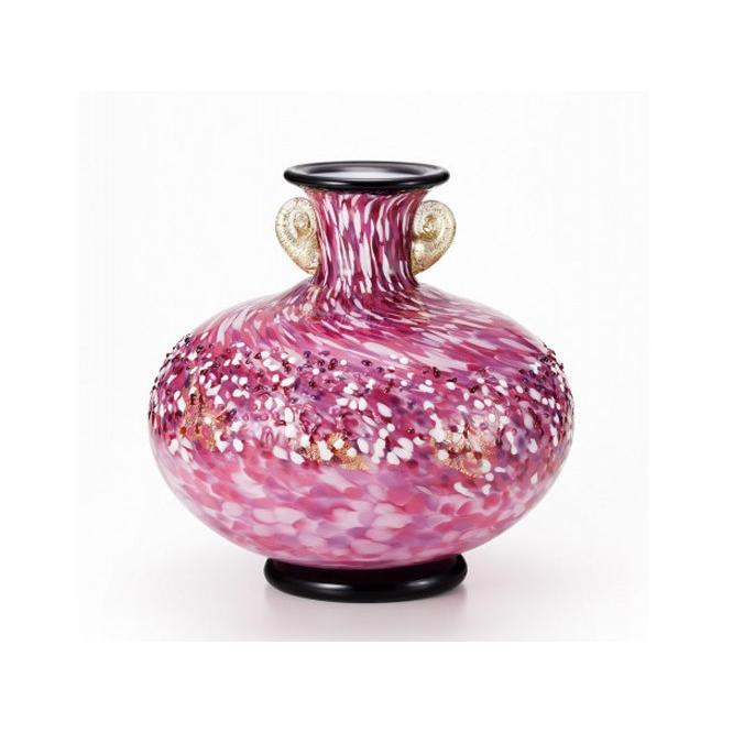 津軽びいどろ工房 花瓶 ガラス 花器 大 花あかり 金耳付 ガラス 金耳付 日本製 陶磁器と雑貨himetomaro