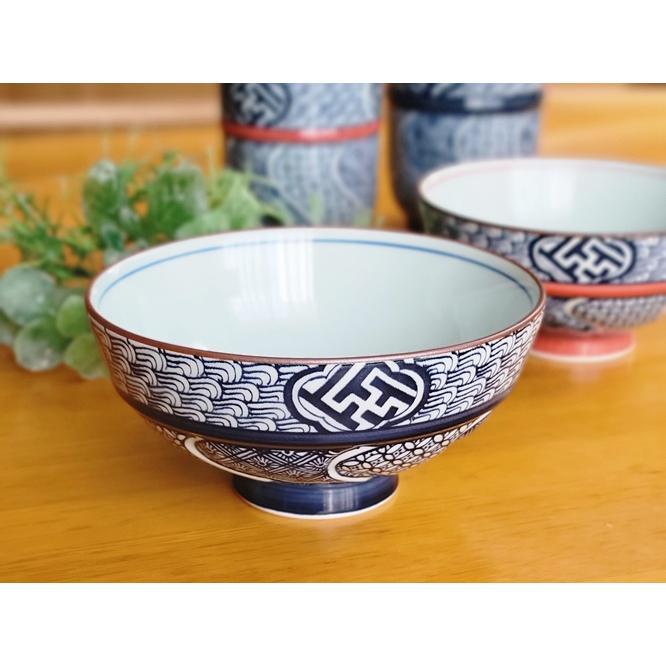 丸モ高木陶器 有田焼 染付け祥瑞 京地紋 ご飯茶碗 大 小 飯碗 お茶碗