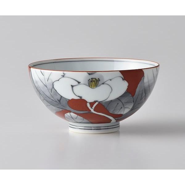 ★花のムリーニと銀箔★インカルモ茶碗 丸モ高木陶器 洸琳窯 波佐見焼 赤絵山茶花 ご飯茶碗 飯碗 お茶碗 花柄
