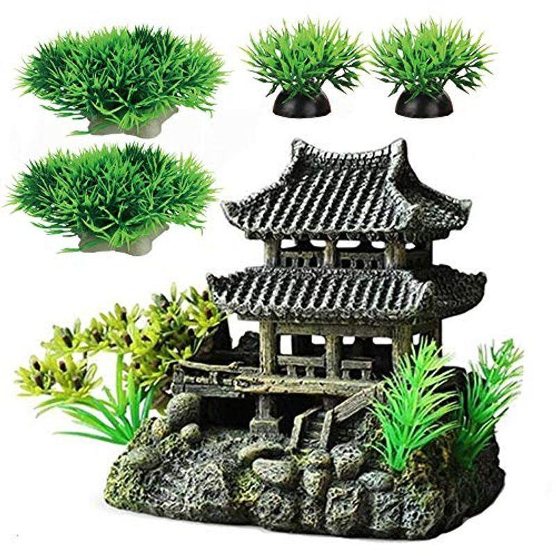 アクアリウム オブジェ 水槽 オーナメント 水槽 アクセサリー 古代の楼閣 観賞魚 熱帯魚 金魚 爬虫類 隠れ家 水族館