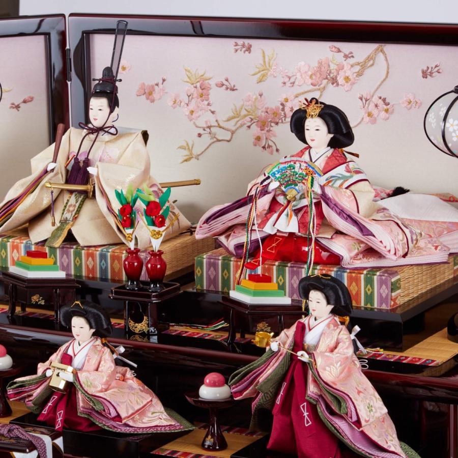 雛人形 三五 五人飾 春華 ピンク 桜刺繍 : 人形の館石倉 - 通販
