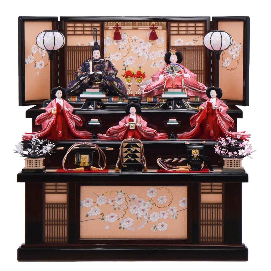 ひな人形 三五 五人飾り 収納三段飾り 花草鳳凰 送料無料 : 人形の館