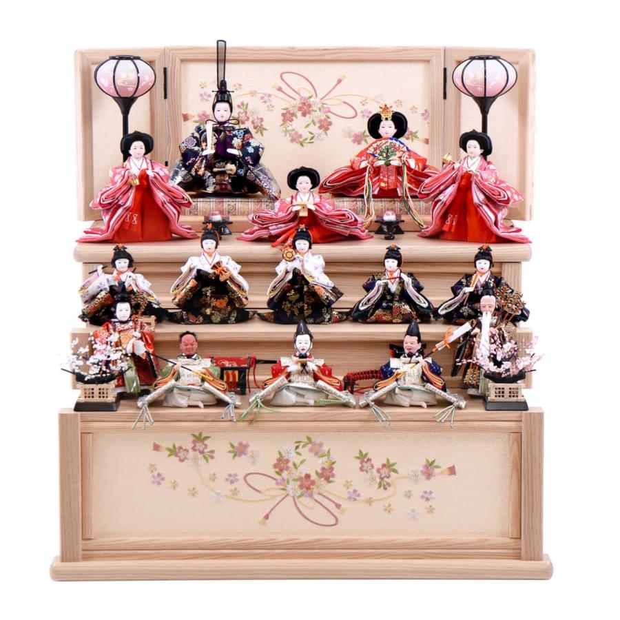 雛人形 引き出し式収納台 十五人飾り リボン桜 : 人形の館石倉 - 通販