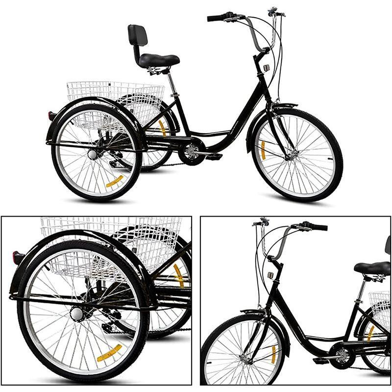大人用三輪車 24インチ 7スピード 3輪自転車 大人用 三輪自転車 トライク マンパワーペダル 三輪車 男性女性向け 買い物かご付き 