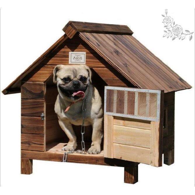 高評価続出！ 品質保証★外飼い屋外ハウス 天然木製 犬小屋 ペットハウス ドッグ 犬舎 三角屋根 脚付き 小型犬 中型犬 高床式設計 【H2026665580】(10334円)