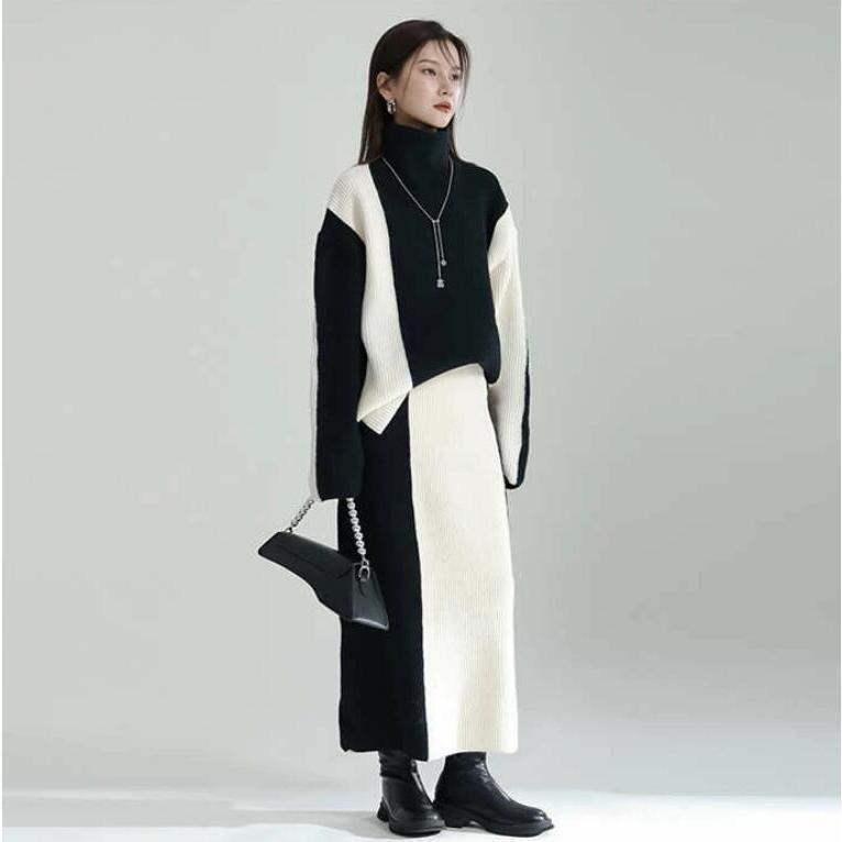 【希少品】 セットアップ レディース 秋冬 ニット ニットセーター ハイネック スカート ロングスカート きれいめ 通勤 長袖 ゆったり リブニット 厚手 タートルネック 【G1987245593】(10133円)