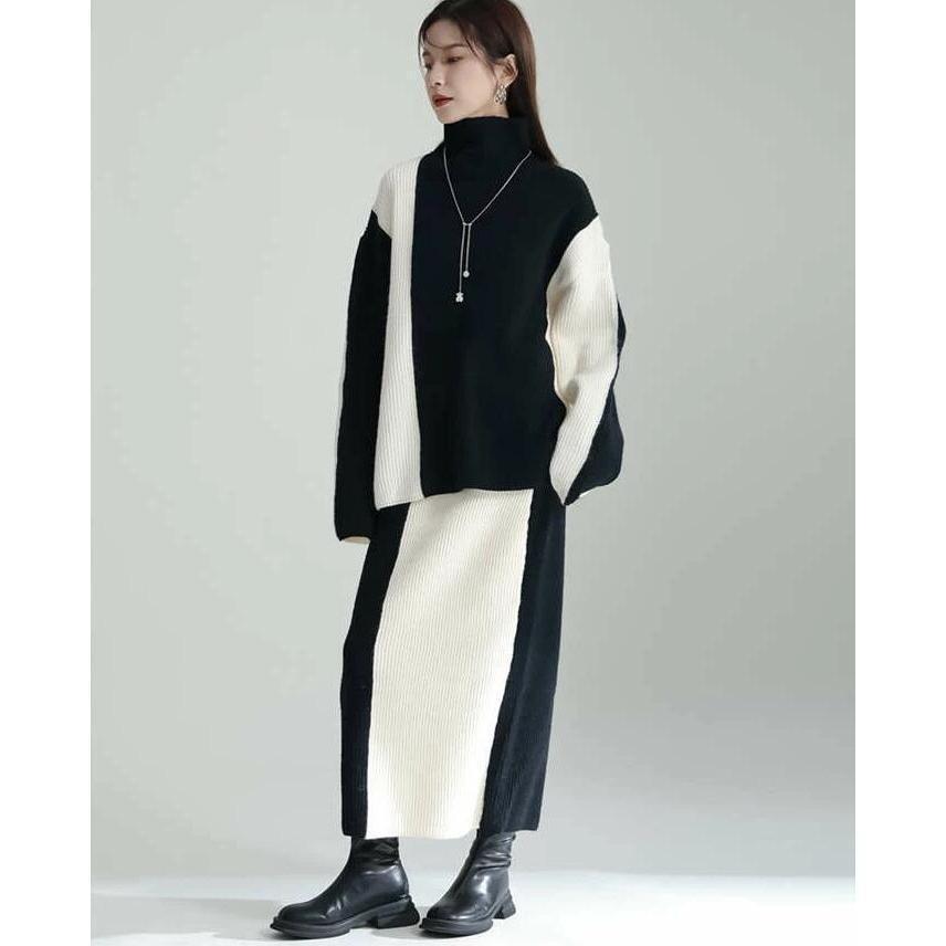 【希少品】 セットアップ レディース 秋冬 ニット ニットセーター ハイネック スカート ロングスカート きれいめ 通勤 長袖 ゆったり リブニット 厚手 タートルネック 【G1987245593】(10133円)
