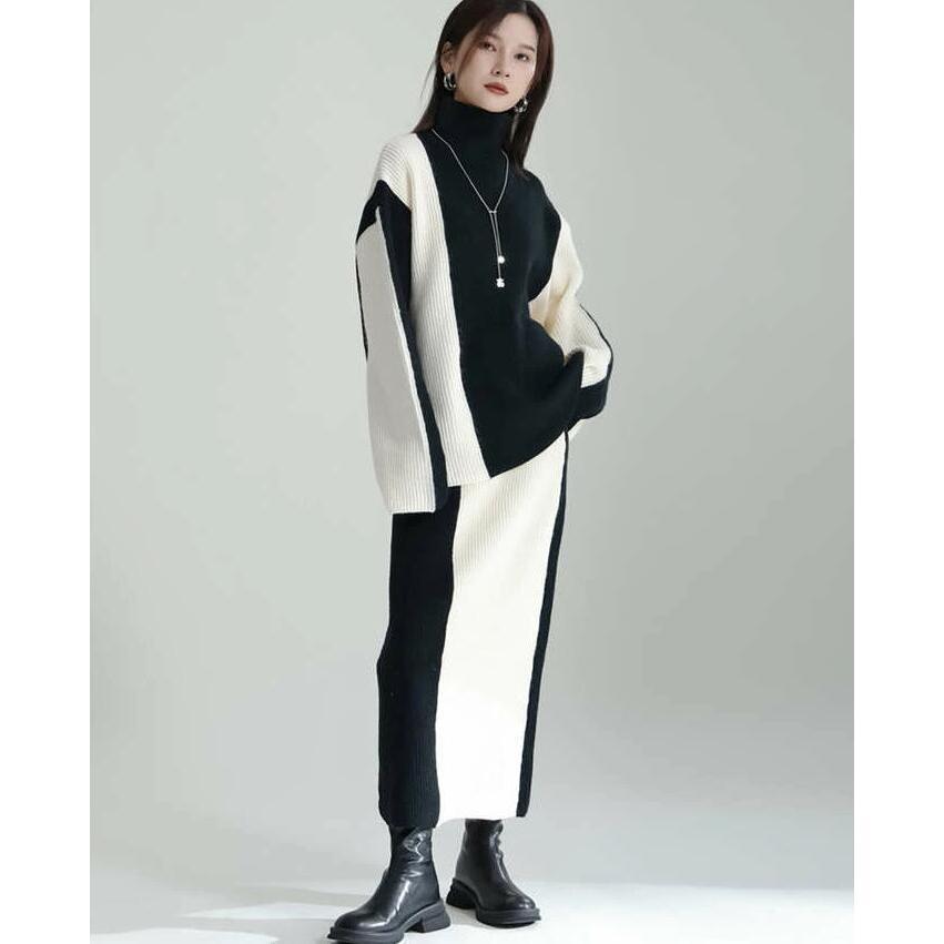 【希少品】 セットアップ レディース 秋冬 ニット ニットセーター ハイネック スカート ロングスカート きれいめ 通勤 長袖 ゆったり リブニット 厚手 タートルネック 【G1987245593】(10133円)