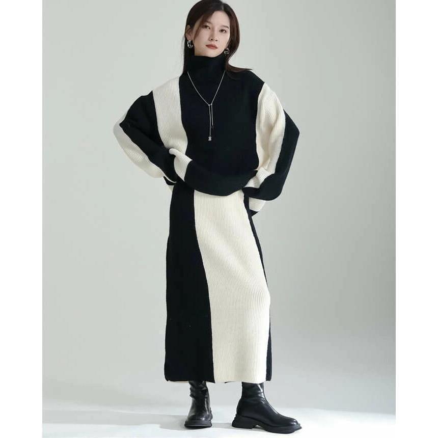 【希少品】 セットアップ レディース 秋冬 ニット ニットセーター ハイネック スカート ロングスカート きれいめ 通勤 長袖 ゆったり リブニット 厚手 タートルネック 【G1987245593】(10133円)