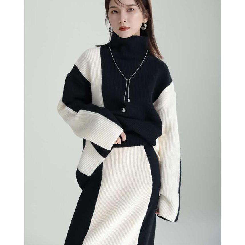 【希少品】 セットアップ レディース 秋冬 ニット ニットセーター ハイネック スカート ロングスカート きれいめ 通勤 長袖 ゆったり リブニット 厚手 タートルネック 【G1987245593】(10133円)