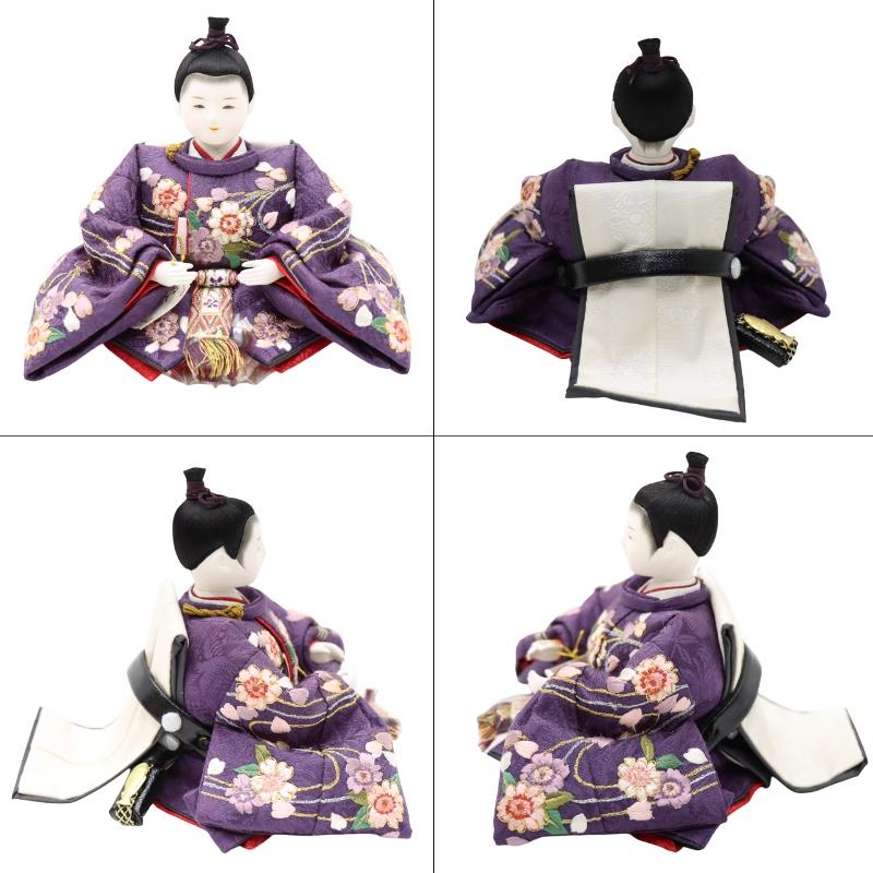 雛人形 おぼこ雛親王平飾 陽茉莉〜ひまり 松寿 三寸 2人 幅50cm 流水桜刺繍 金彩浪屏風 木目_5