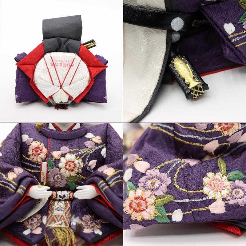 雛人形 おぼこ雛親王平飾 陽茉莉〜ひまり 松寿 三寸 2人 幅50cm 流水桜刺繍 金彩浪屏風 木目_6