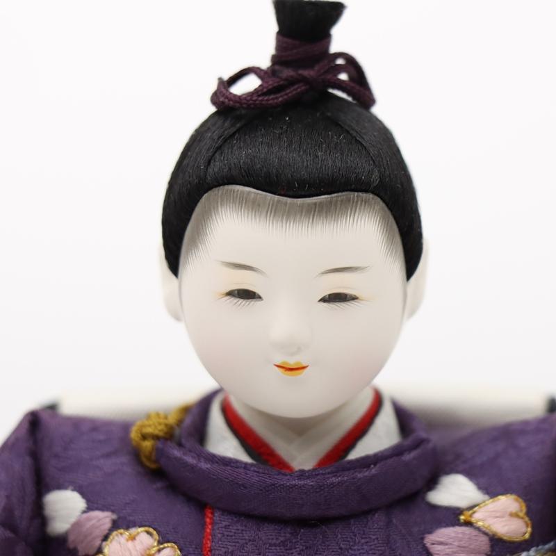 雛人形 おぼこ雛親王平飾 陽茉莉〜ひまり 松寿 三寸 2人 幅50cm 流水桜刺繍 金彩浪屏風 木目_7