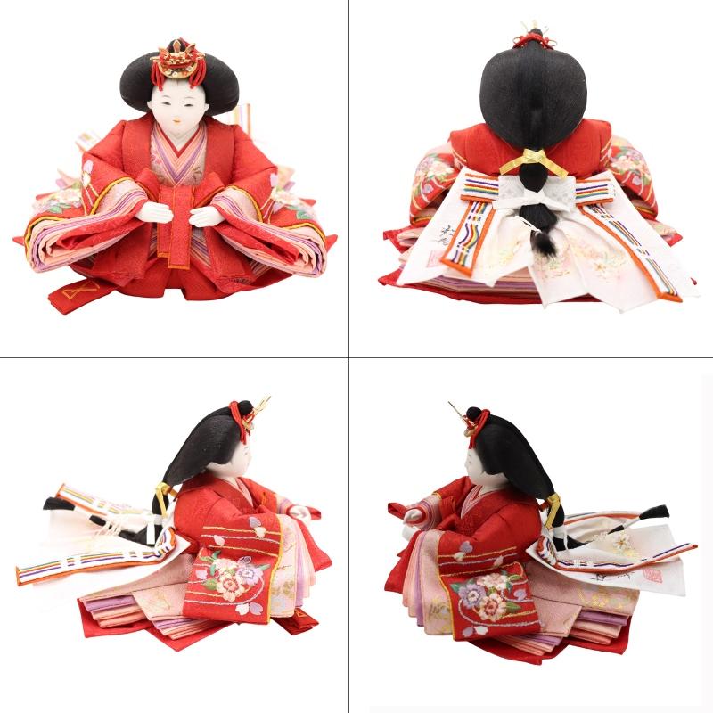 雛人形 おぼこ雛親王平飾 陽茉莉〜ひまり 松寿 三寸 2人 幅50cm 流水桜刺繍 金彩浪屏風 木目_8