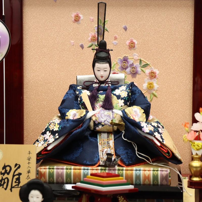 雛人形 段飾り 春菜 十番親王 小三五官女 雪輪桜刺繍 春慶塗り落とし屏風辻が花 2025-yg005 幅140cm 三段飾_5