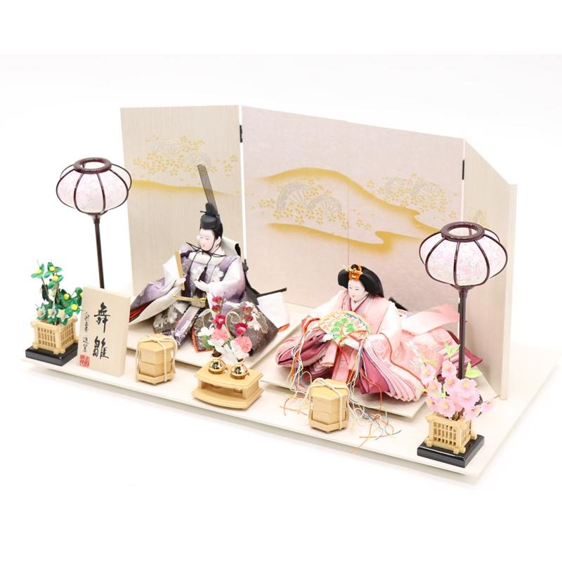 雛人形 親王平飾 舞雛 道翠 小三五 2人 幅65cm 桜刺繍 金彩源氏車屏風 木目調白